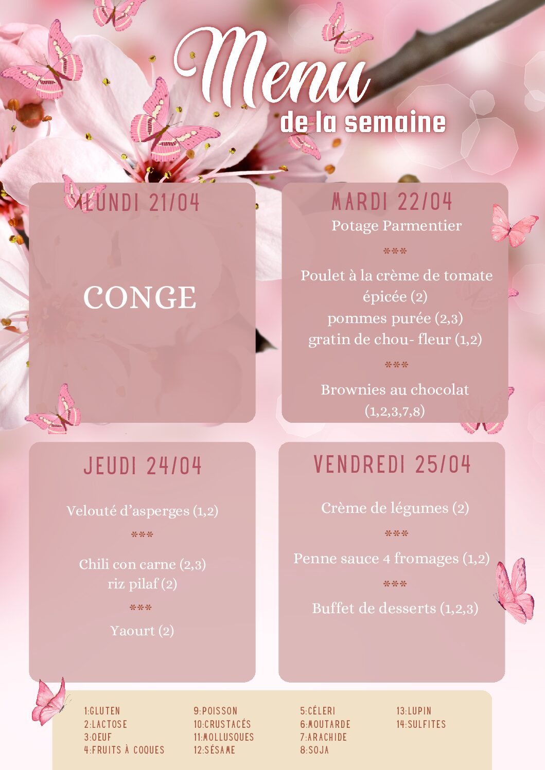 Menu du 21/04/2025 au 25/04/2025