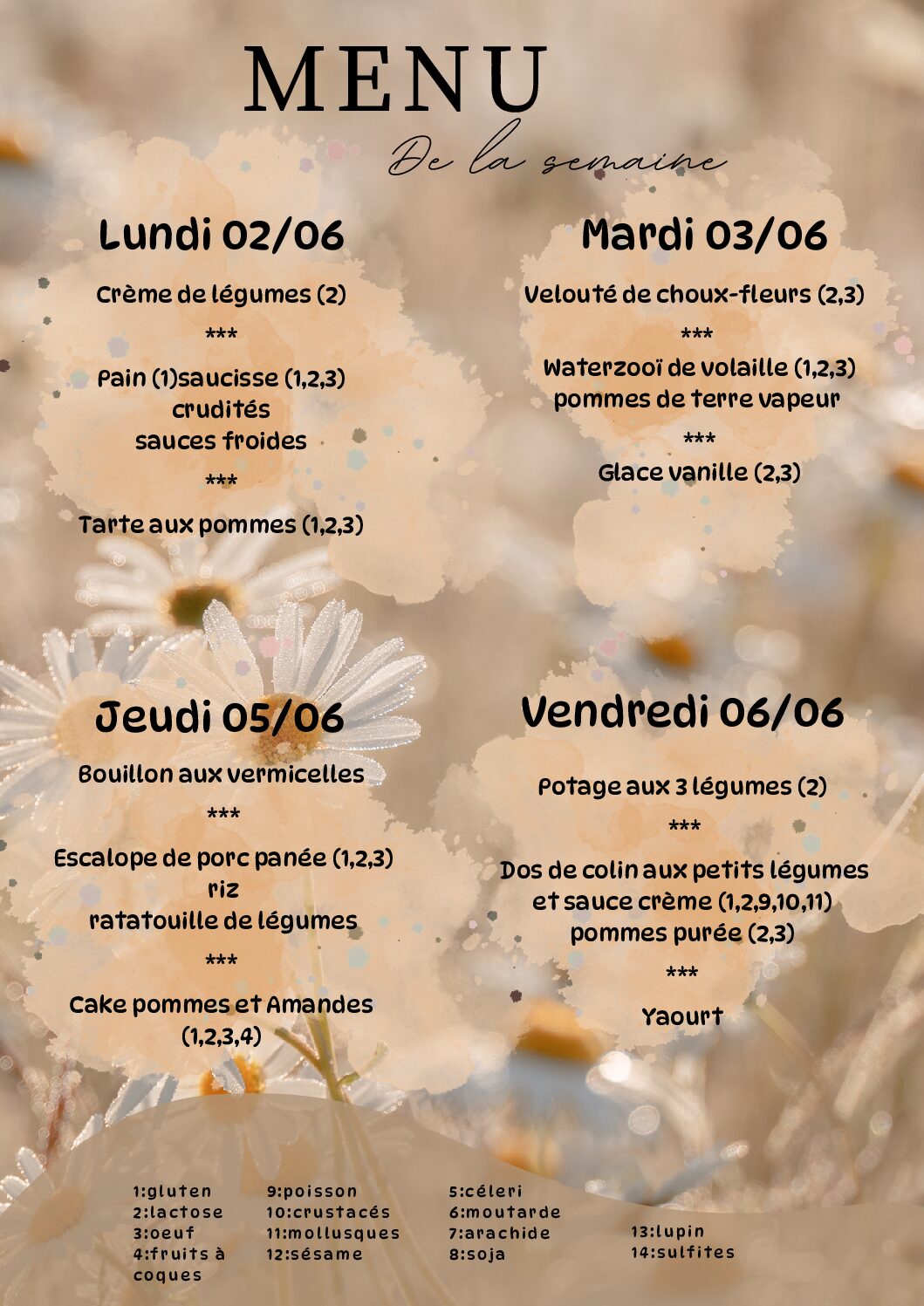 Menu du 02/06/2025 au 06/06/2025