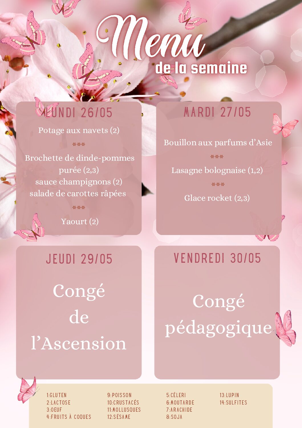 Menu du 26/05/2025 au 30/05/2025