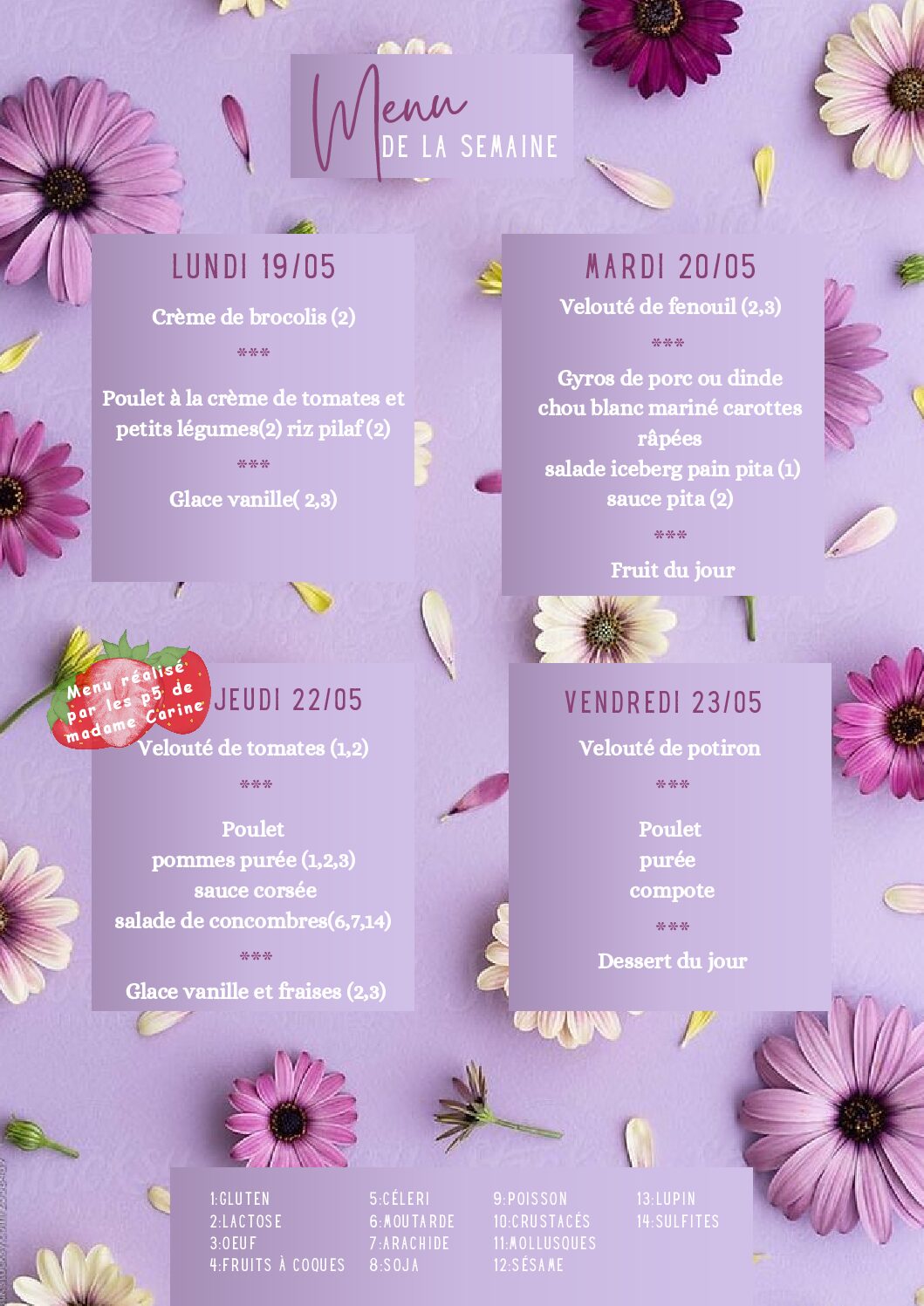 Menu du 19/05/2025 au 23/05/2025