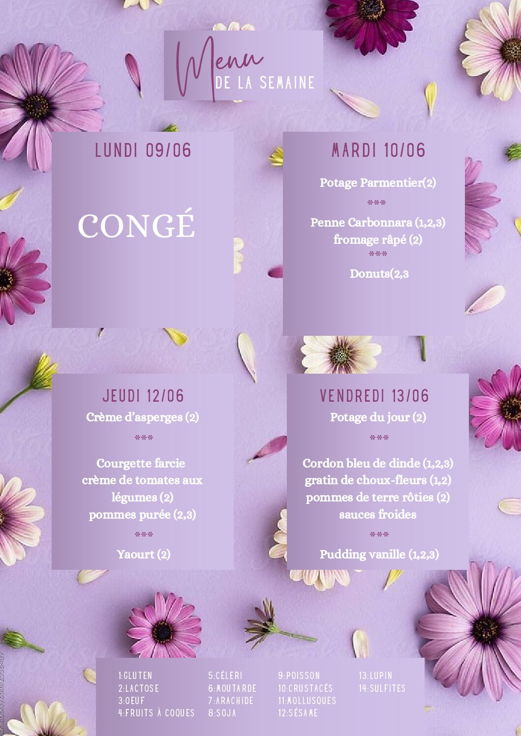 Menu du 09/06/2025 au 13/06/2025