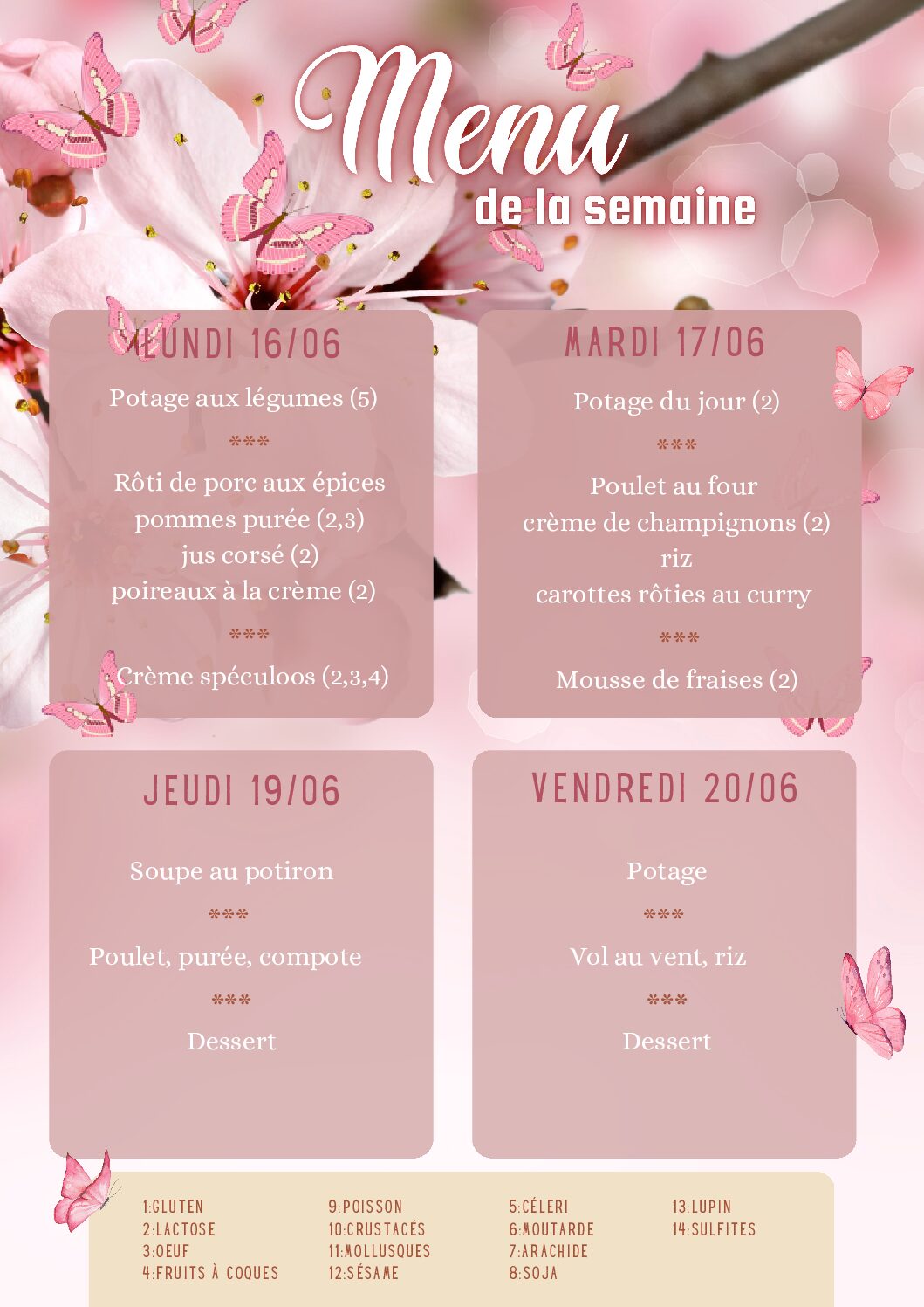 Menu du 16/06/2025 au 20/06/2025