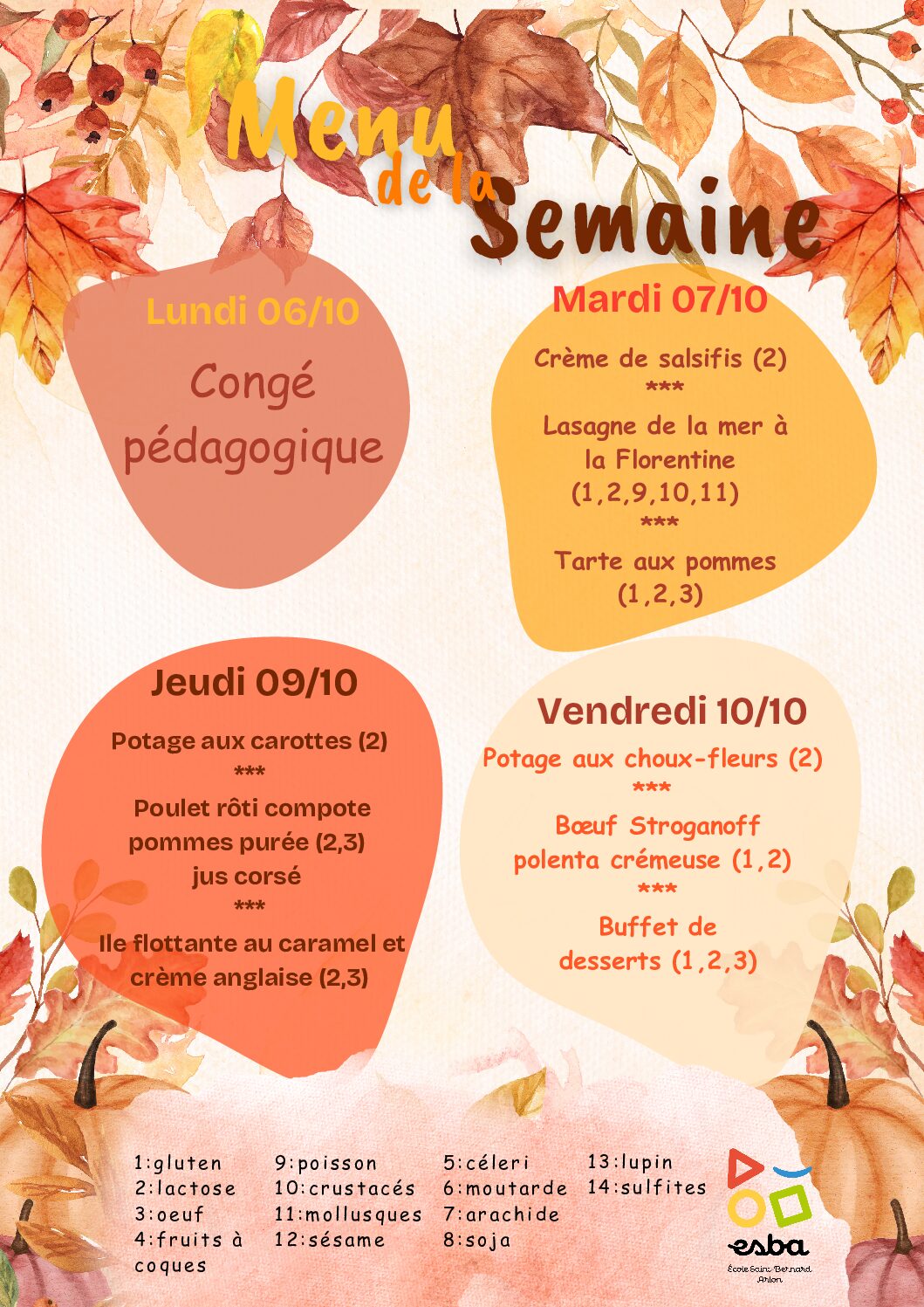 Menu du 06/10/2025 au 10/10/2025