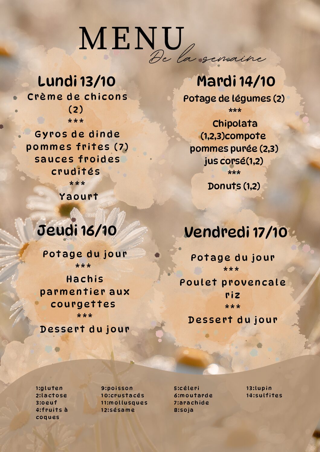 Menu du 13/10/2025 au 17/10/2025