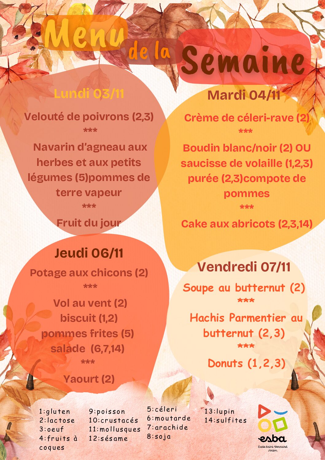 Menu du 03/11/2025 au 07/11/2025