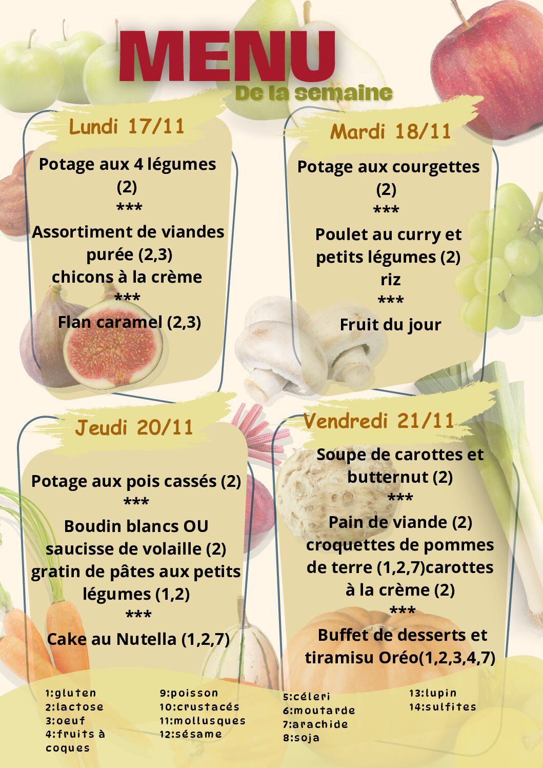 Menu du 17/11/2025 au 21/11/2025