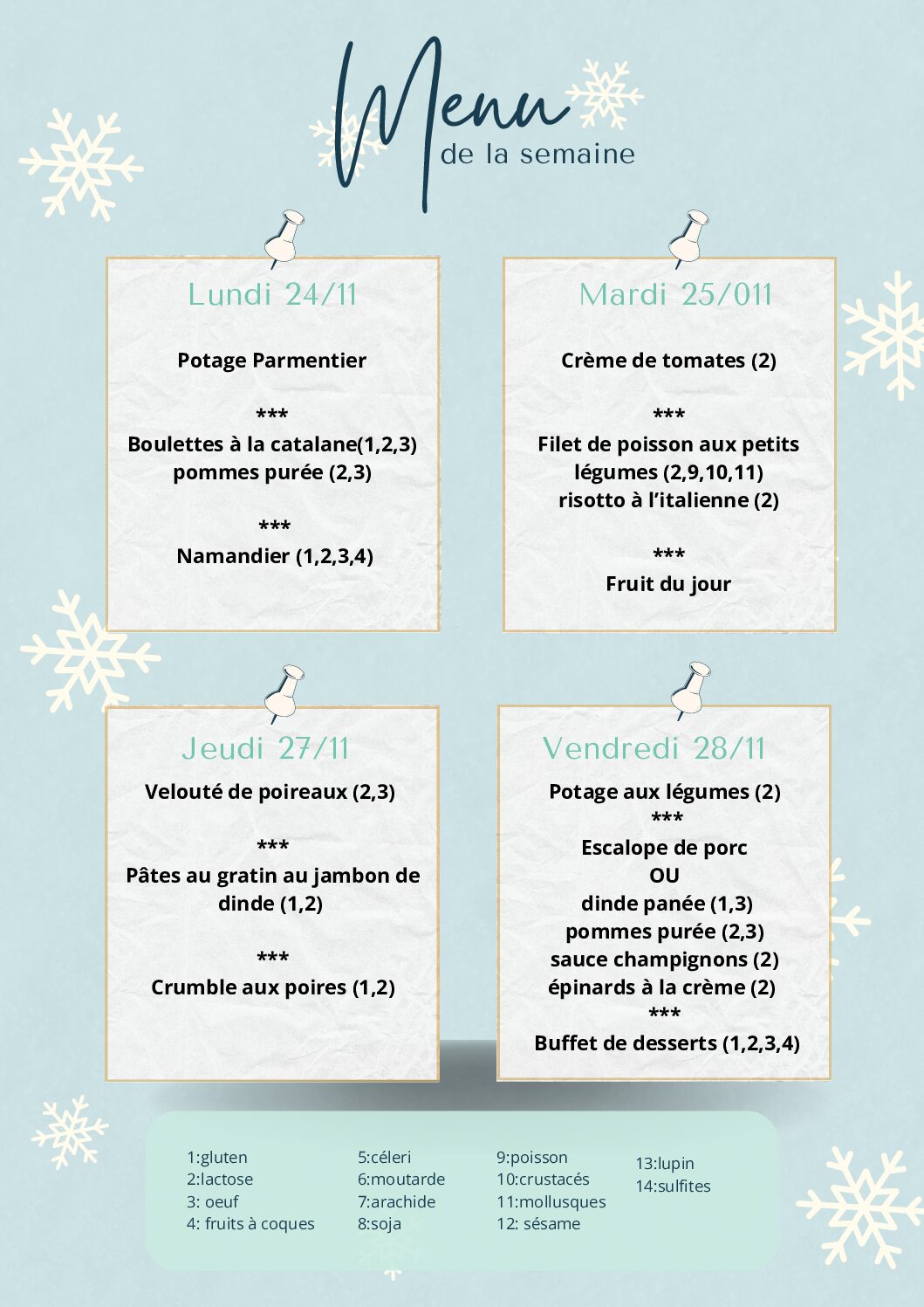 Menu du 24/11/2025 au 28/11/2025