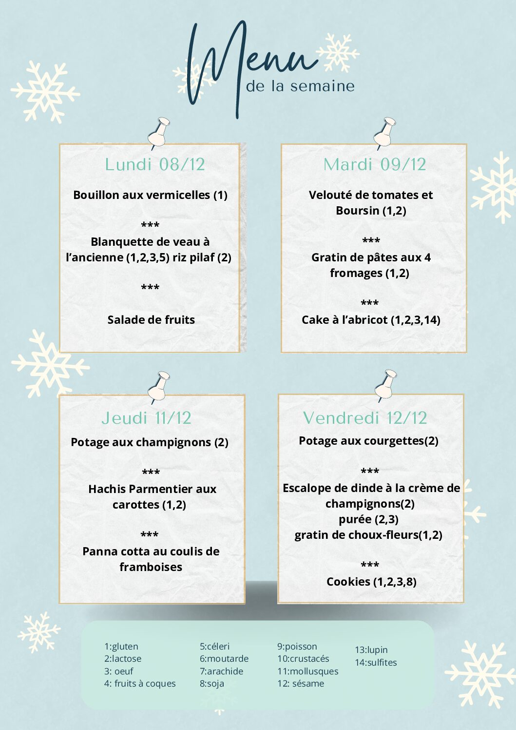 Menu du 08/12/2025 au 12/12/2025