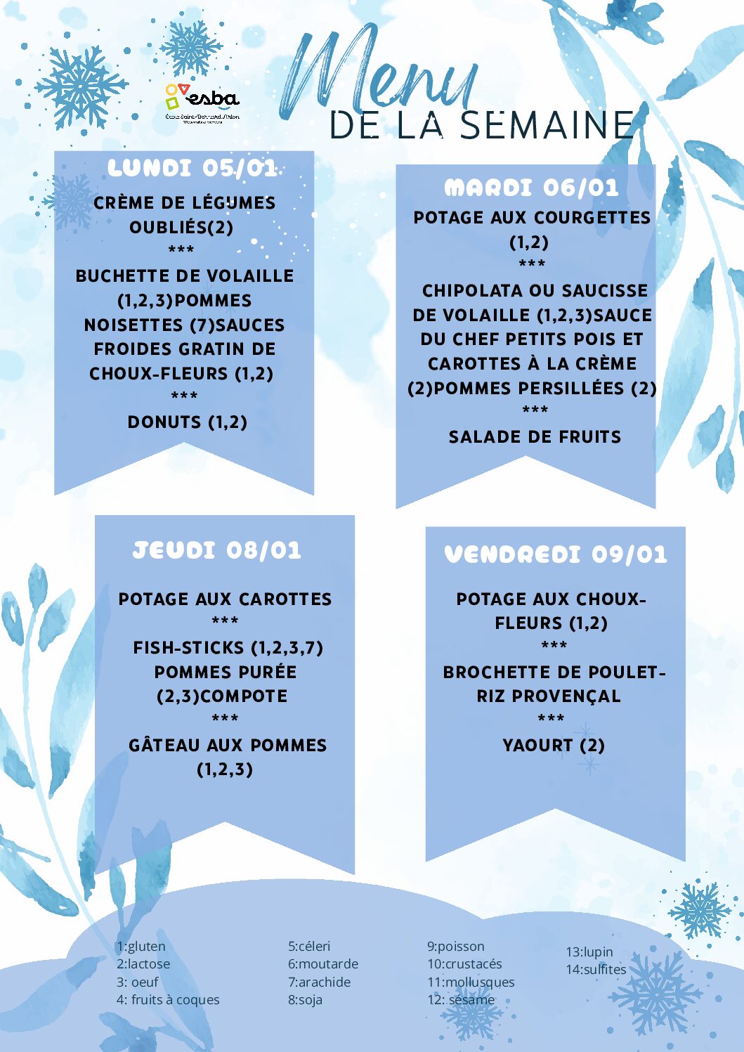 Menu du 05/01/2026 au 09/01/2026