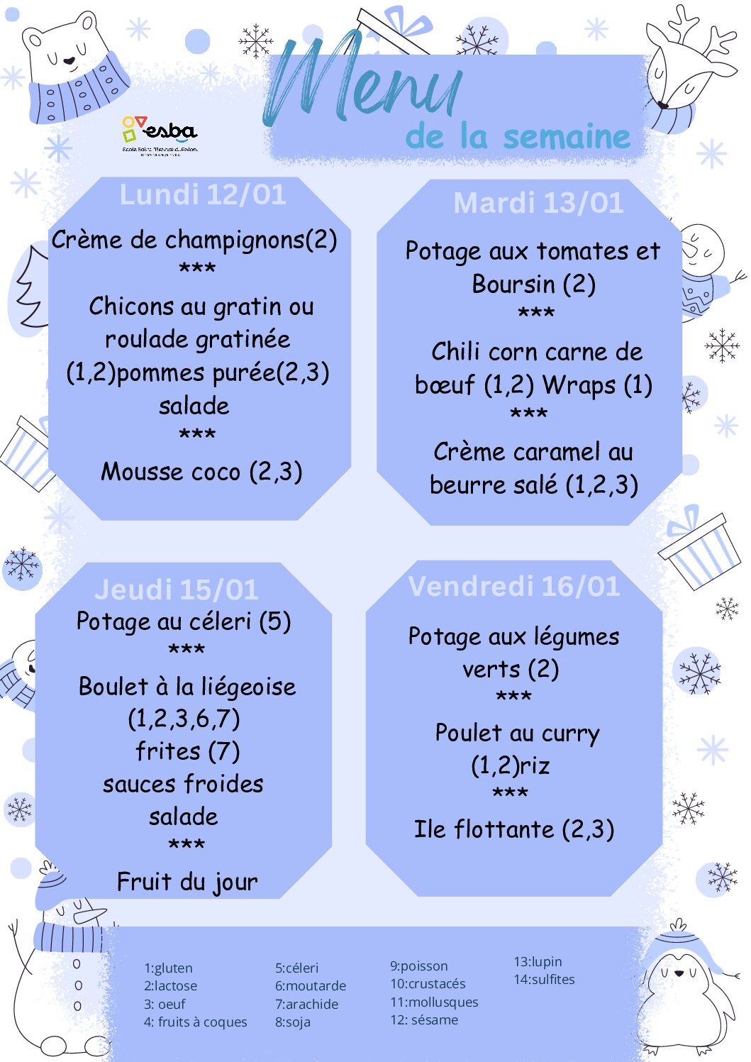 Menu du 12/01/2026 au 16/01/2026