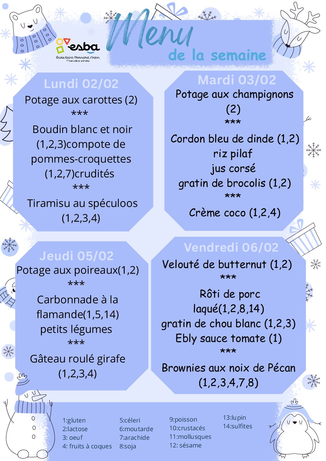 Menu du 02/02/2026 au 06/02/2026