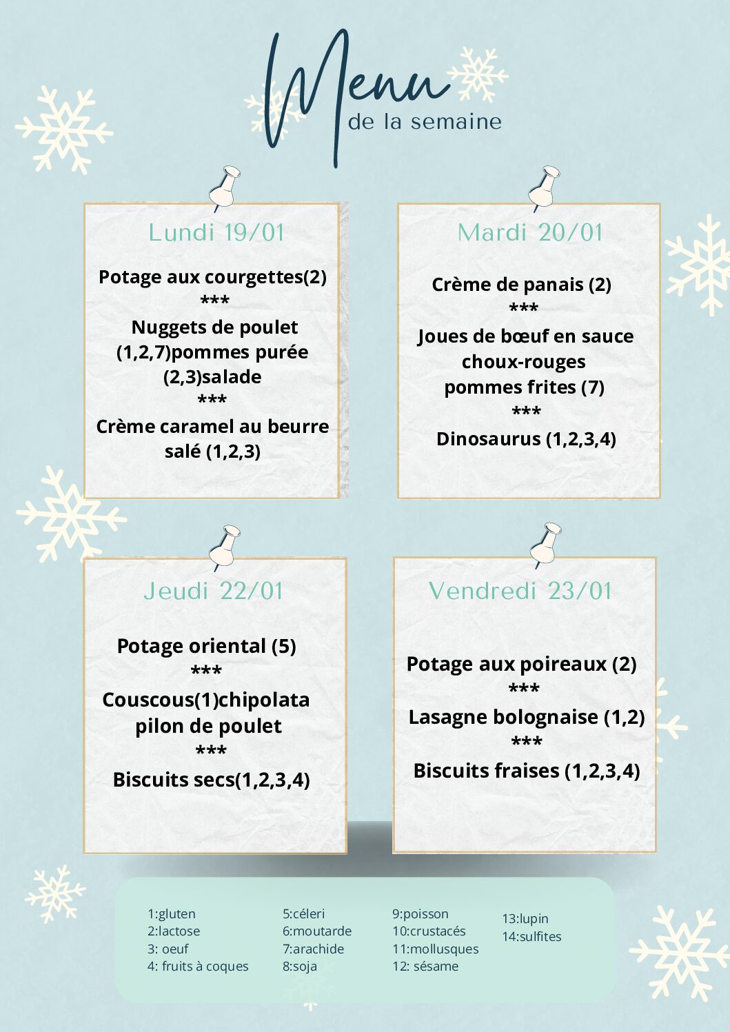 Menu du 19/01/2026 au 23/01/2026