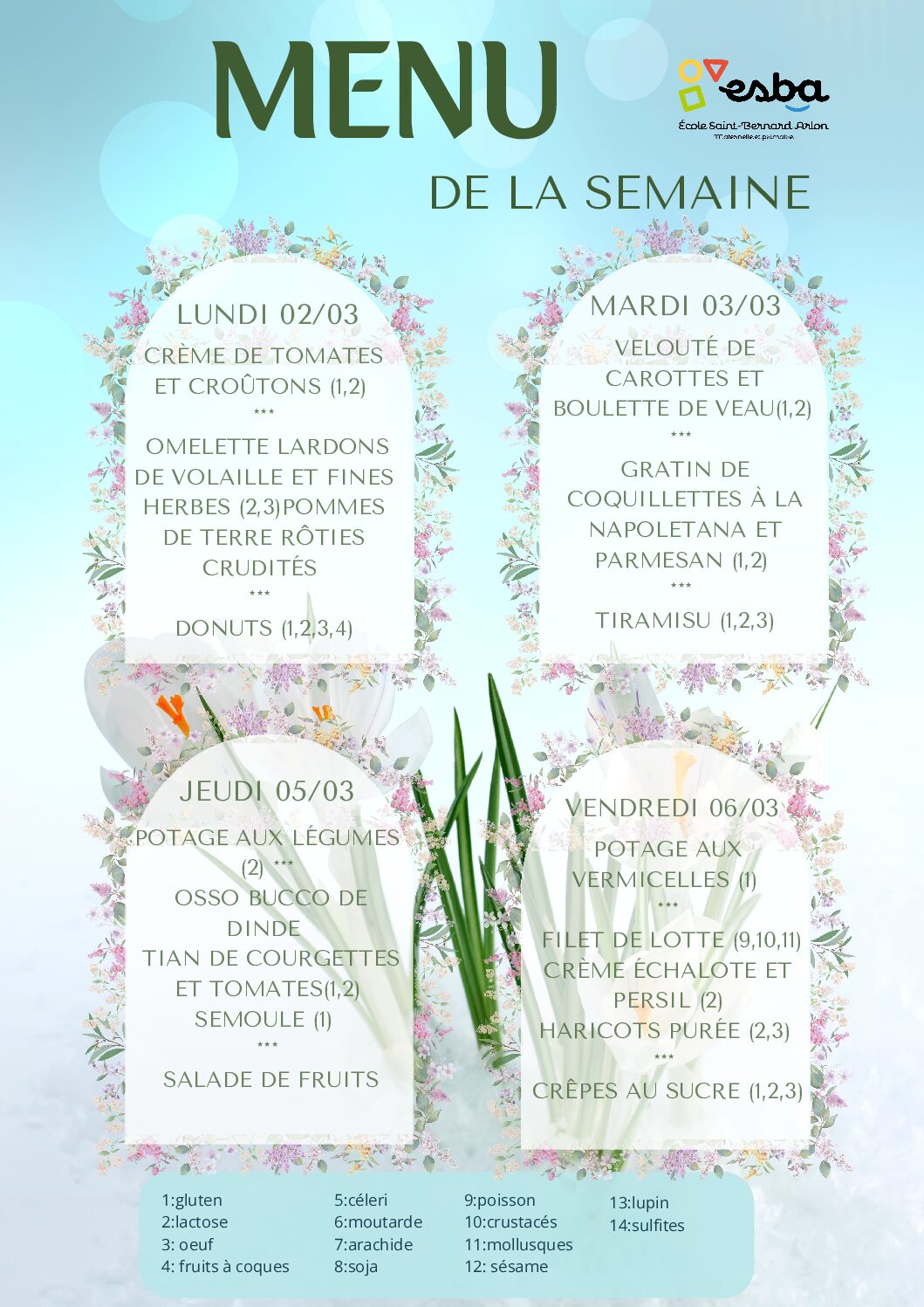 Menu du 02/03/2026 au 06/03/2026