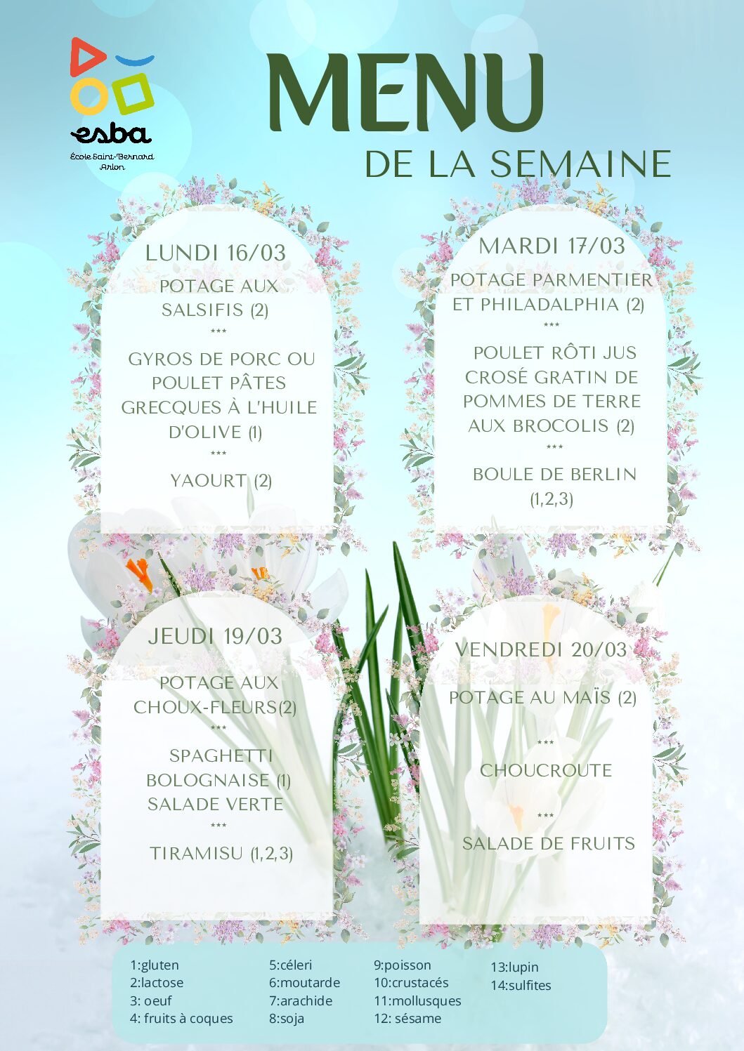 Menu du 16/03/2026 au 20/03/2026