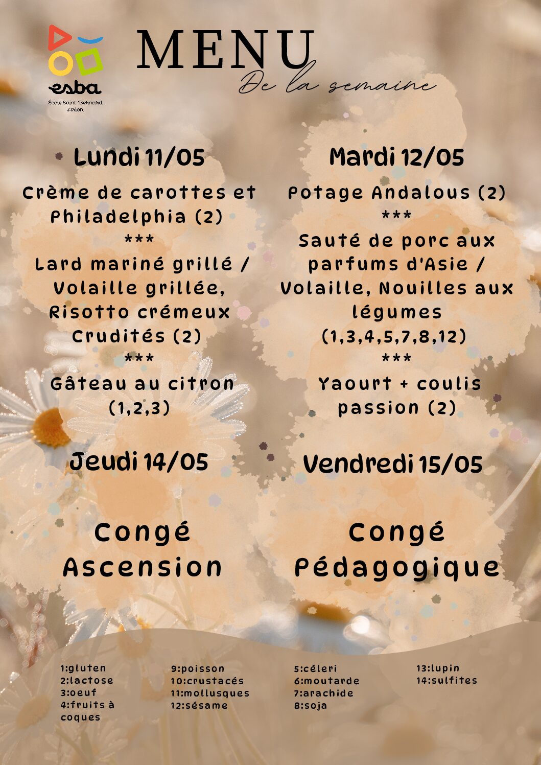 Menu du 11/05/2026 au 15/05/2026