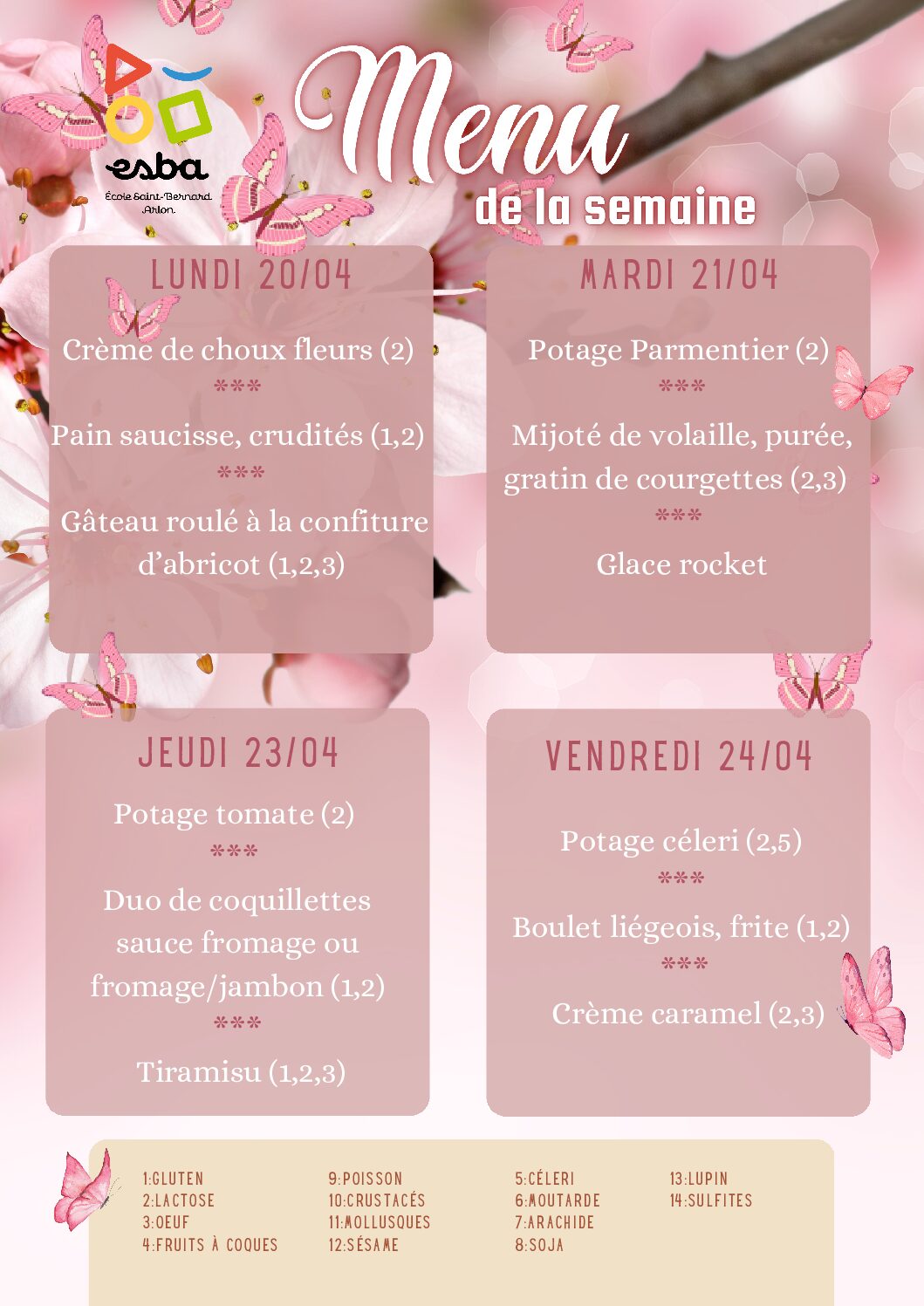Menu du 20/04/2026 au 24/04/2026