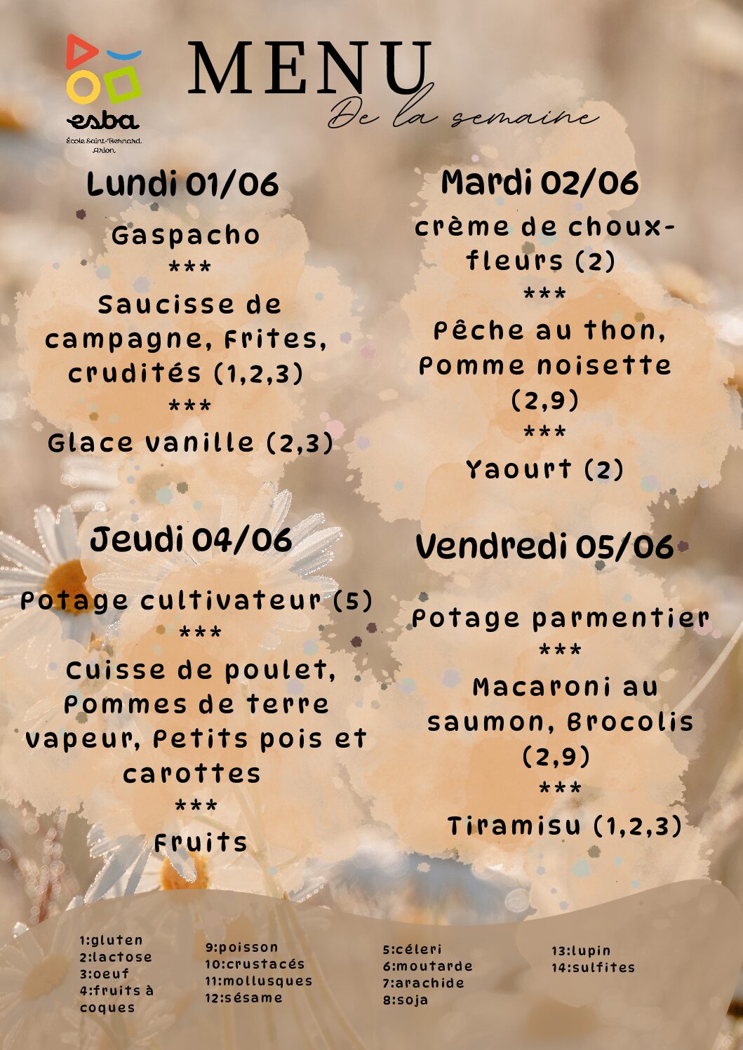 Menu du 01/06/2026 au 05/06/2026