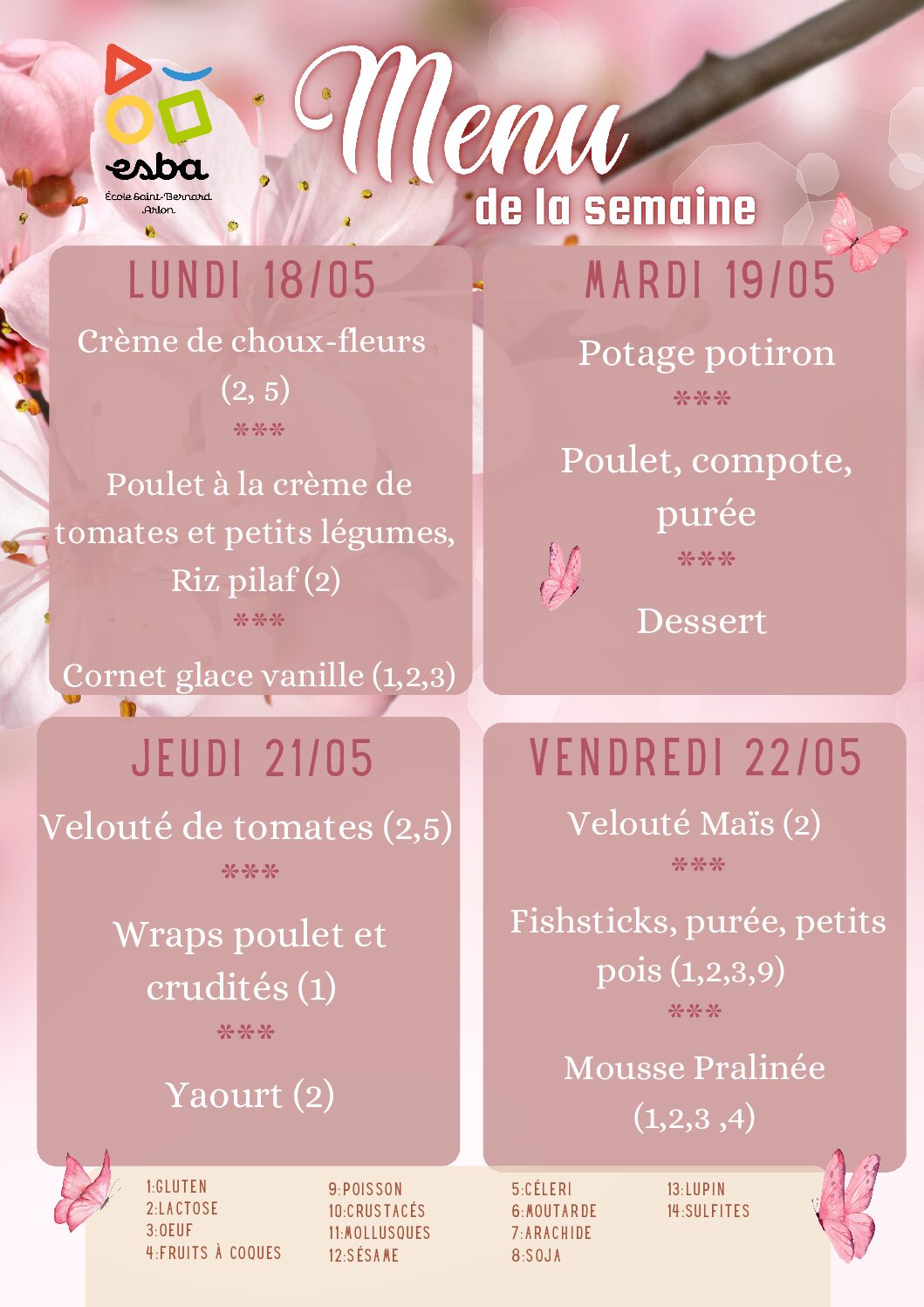 Menu du 18/05/2026 au 22/05/2026