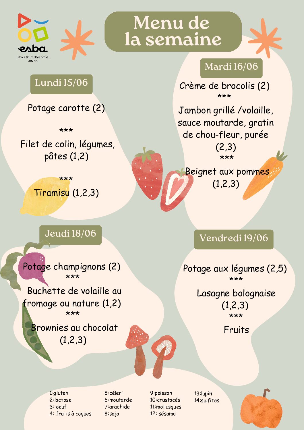 Menu du 15/06/2026 au 19/06/2026
