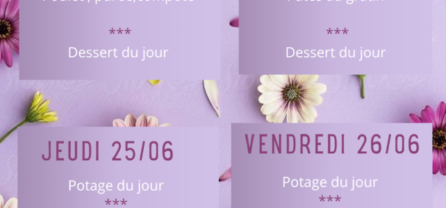 Menu du 22/06/2026 au 26/06/2026