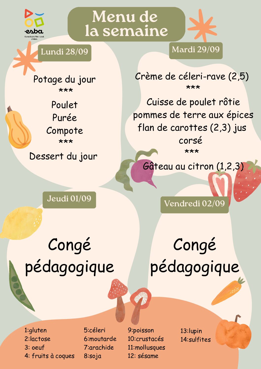 Menu du 28/09/2026 au 29/09/2026